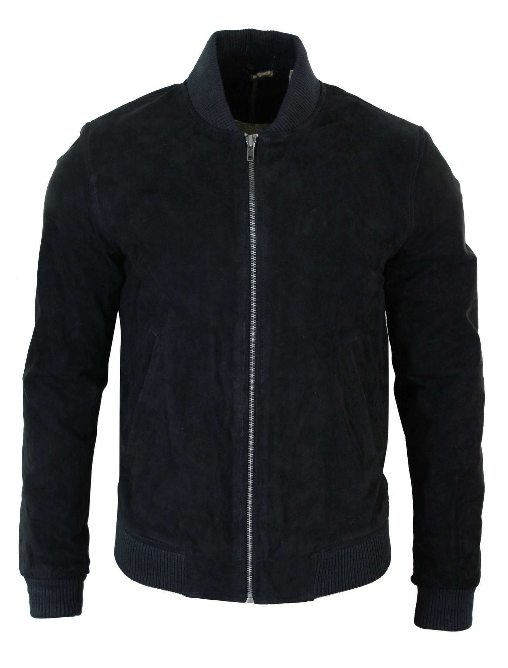 Varsity Herr Bomberjacka i Äkta Mocka Läder Klassisk Retro Vintage - Svart