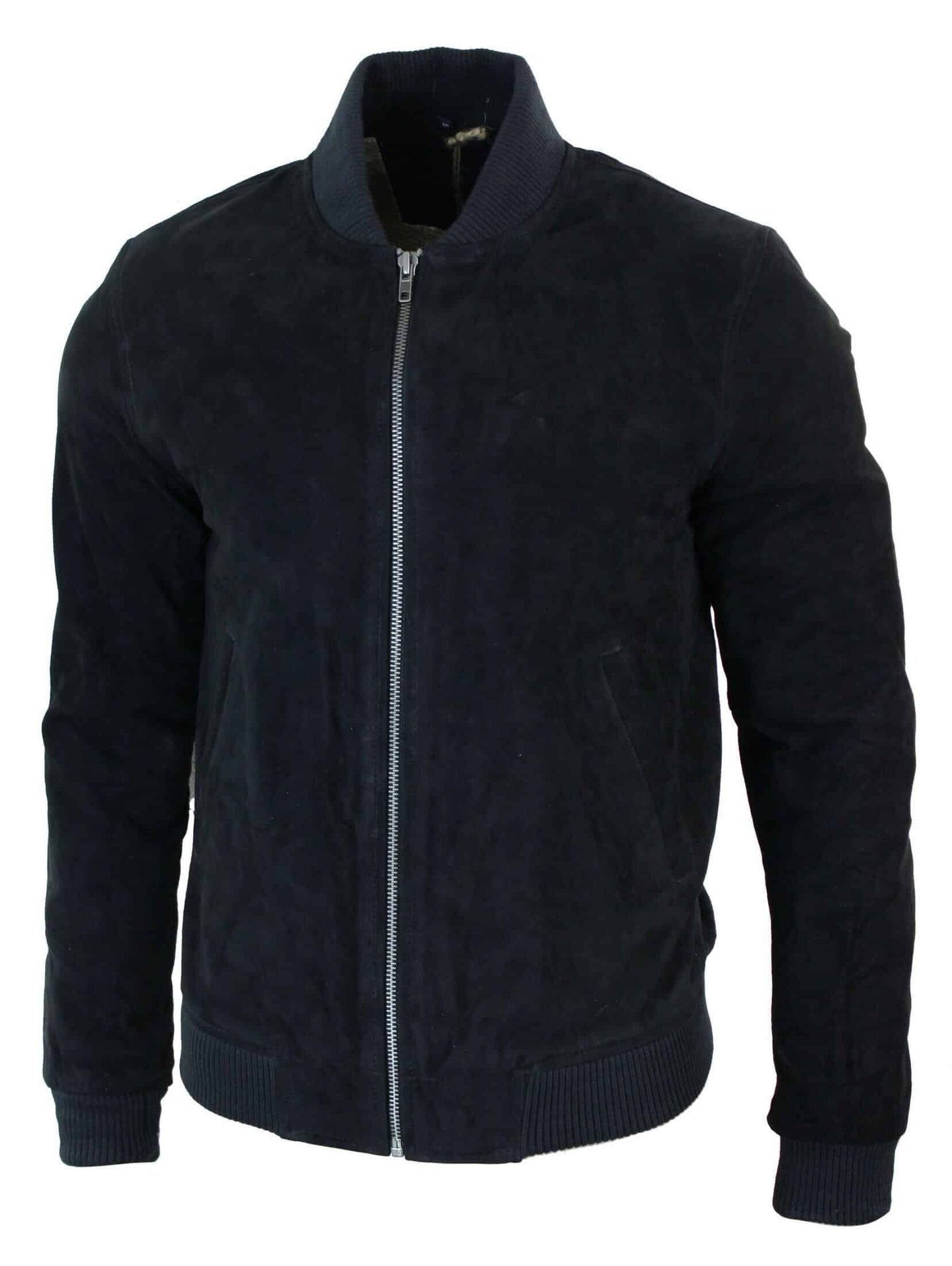 Varsity Herr Bomberjacka i Äkta Mocka Läder Klassisk Retro Vintage - Svart