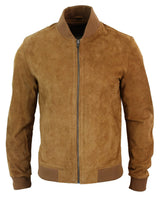 Varsity Herr Äkta Mocka Läder Bomberjacka College Klassisk Retro Vintage - Brun