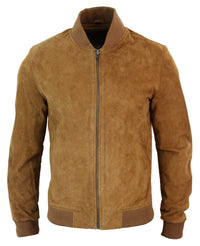 Varsity Herr Äkta Mocka Läder Bomberjacka College Klassisk Retro Vintage - Brun
