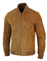 Varsity Herr Äkta Mocka Läder Bomberjacka College Klassisk Retro Vintage - Brun