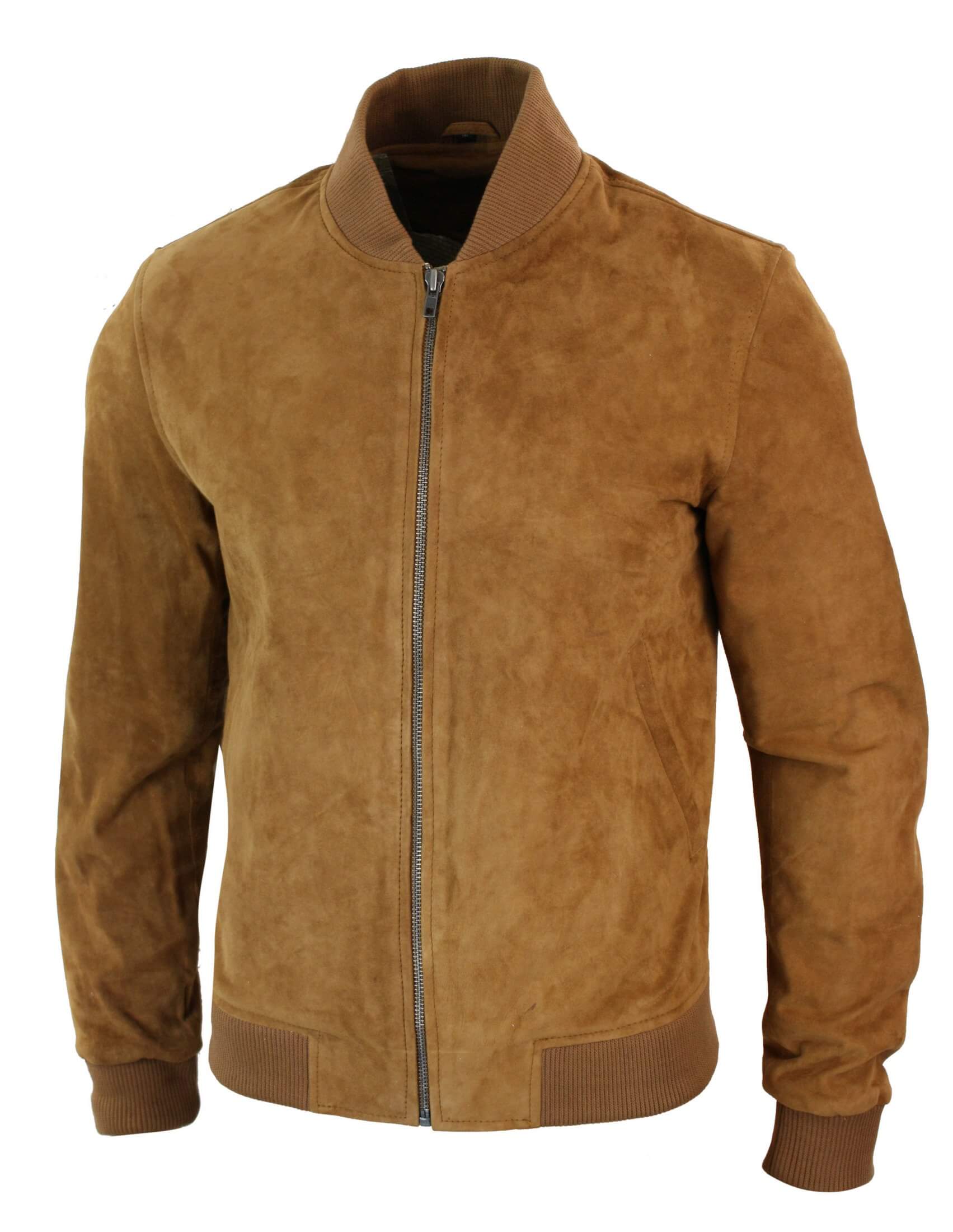 Varsity Herr Äkta Mocka Läder Bomberjacka College Klassisk Retro Vintage - Brun