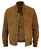 Varsity Herr Äkta Mocka Läder Bomberjacka College Klassisk Retro Vintage - Brun