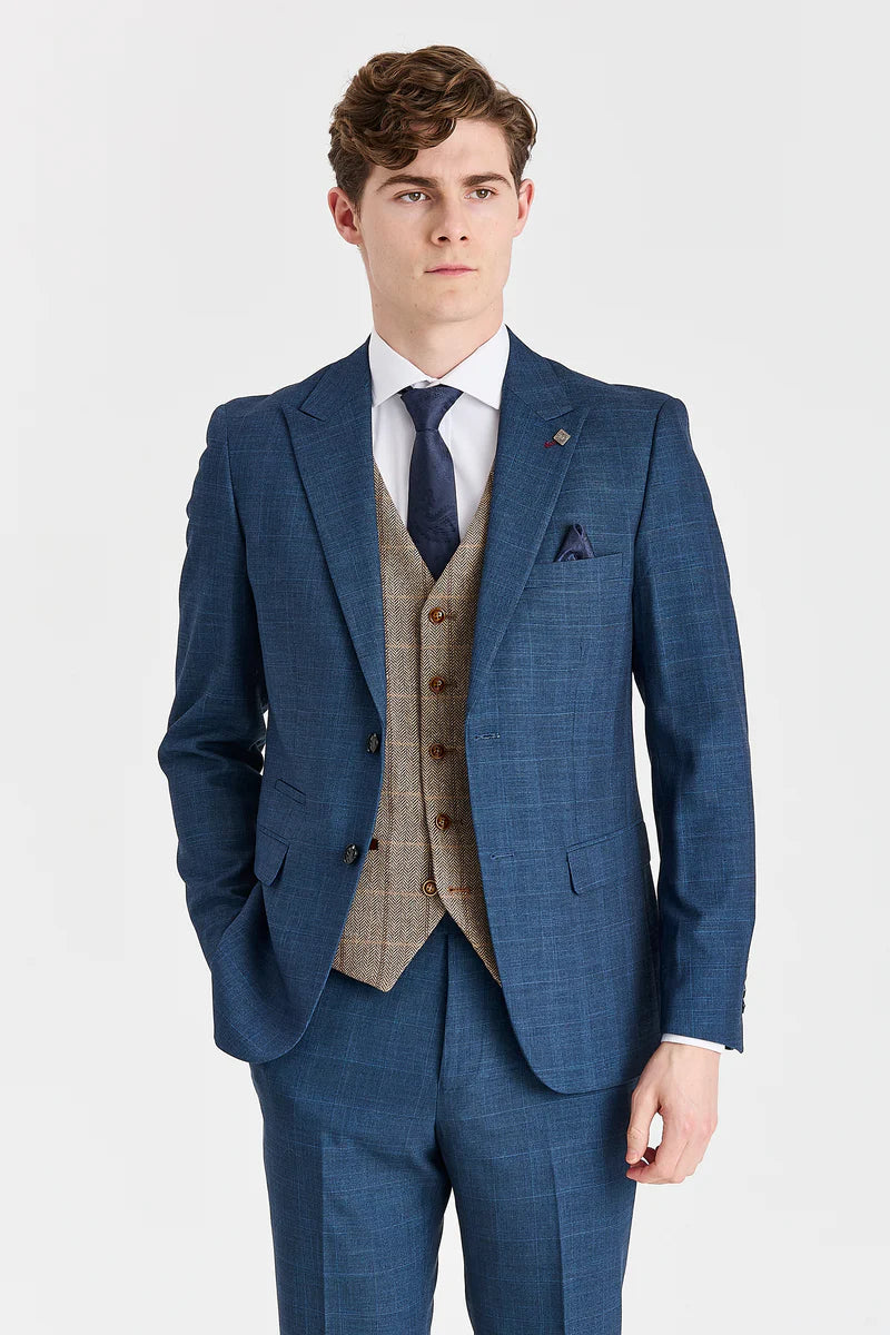 Viceroy marinblå kostym med Harris brun tweed kontrastväst