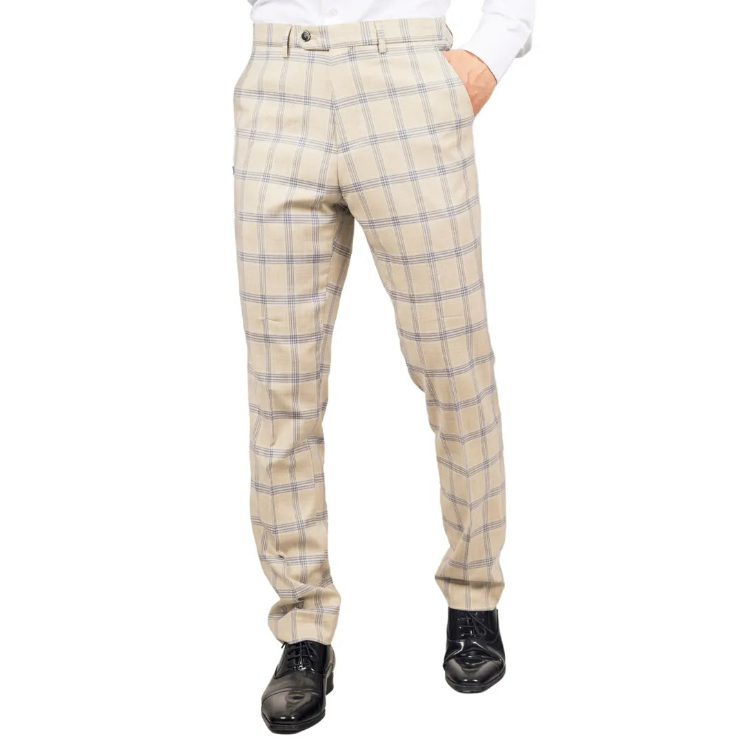 Warwick - Herrbyxor i beige rutmönster