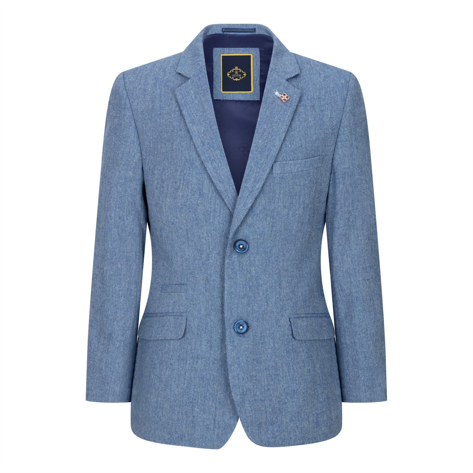 Pojkar 3-delad kostym i ull ljusblå tweed vintage 1920-tals klassisk väst med fyra fickor
