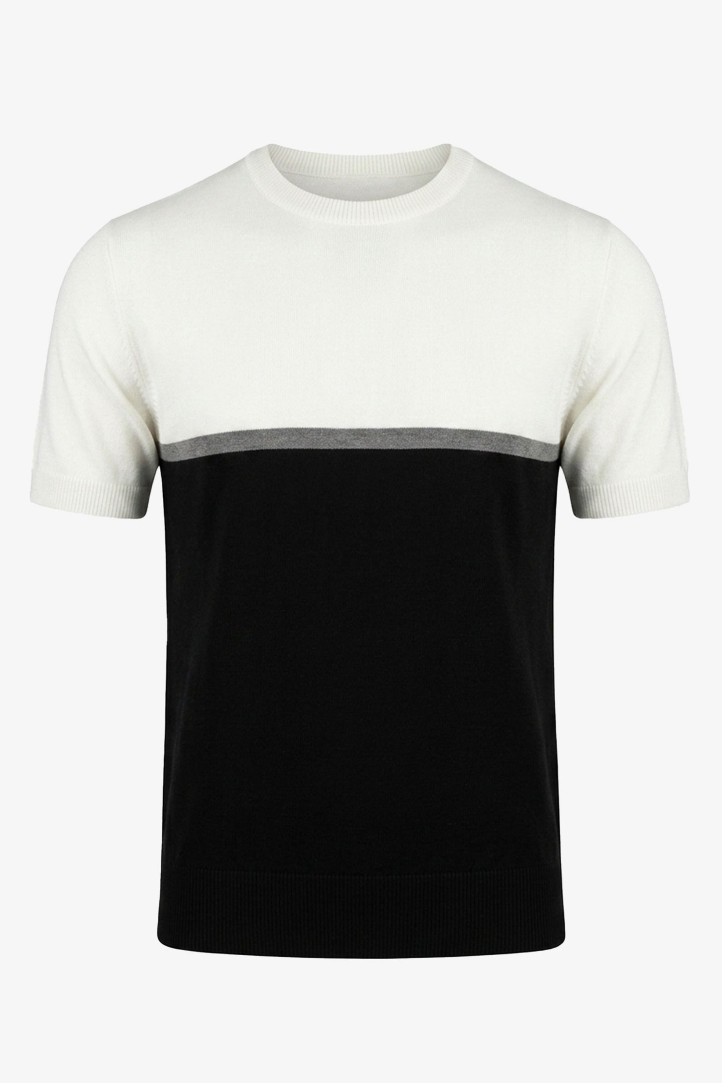 Vit och svart stickad t-shirt med färgblock för män