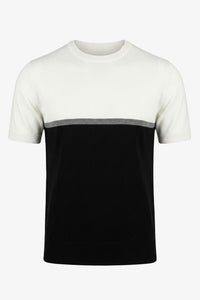 Vit och svart stickad t-shirt med färgblock för män