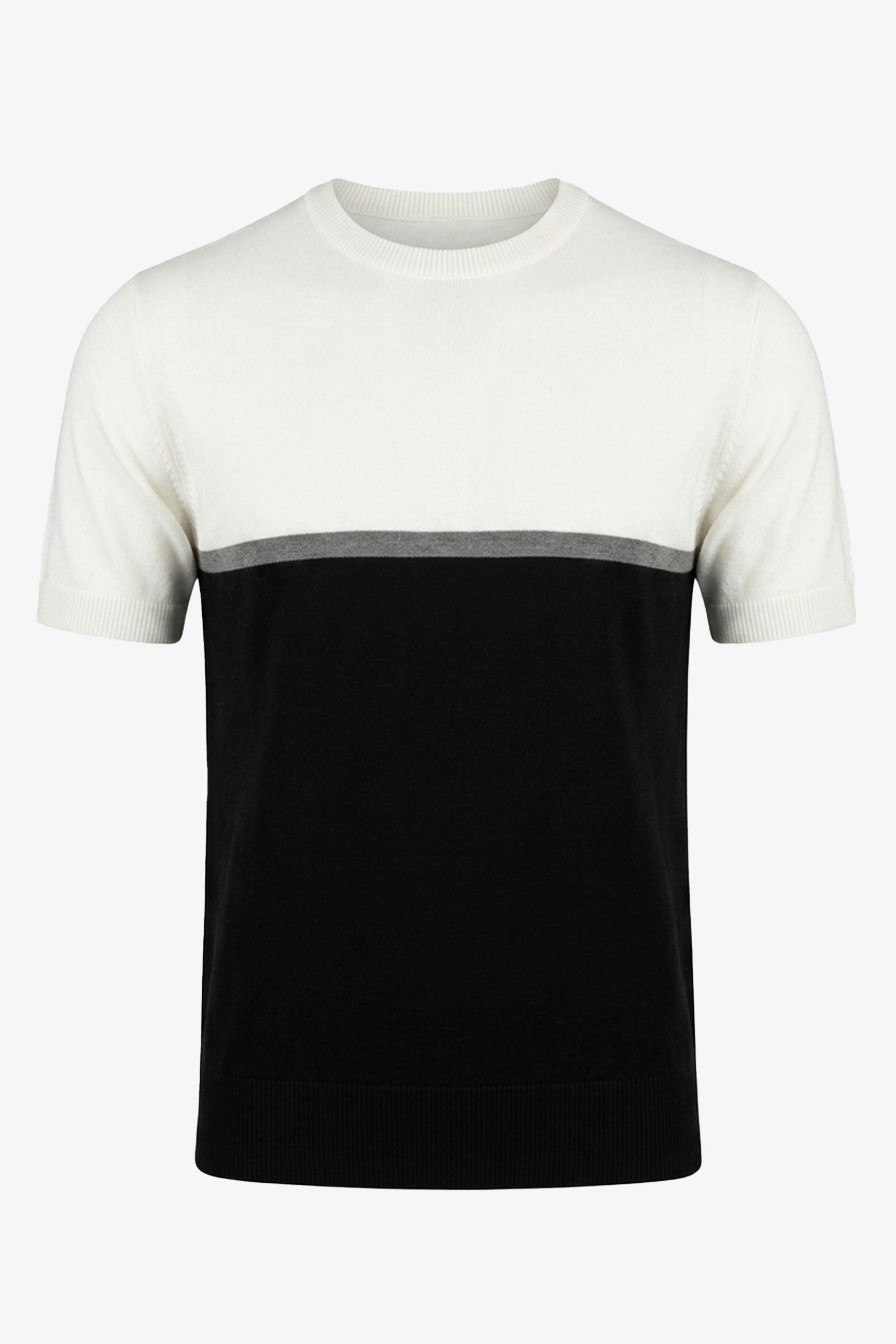 Vit och svart stickad t-shirt med färgblock för män