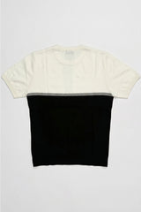 Vit och svart stickad t-shirt med färgblock för män