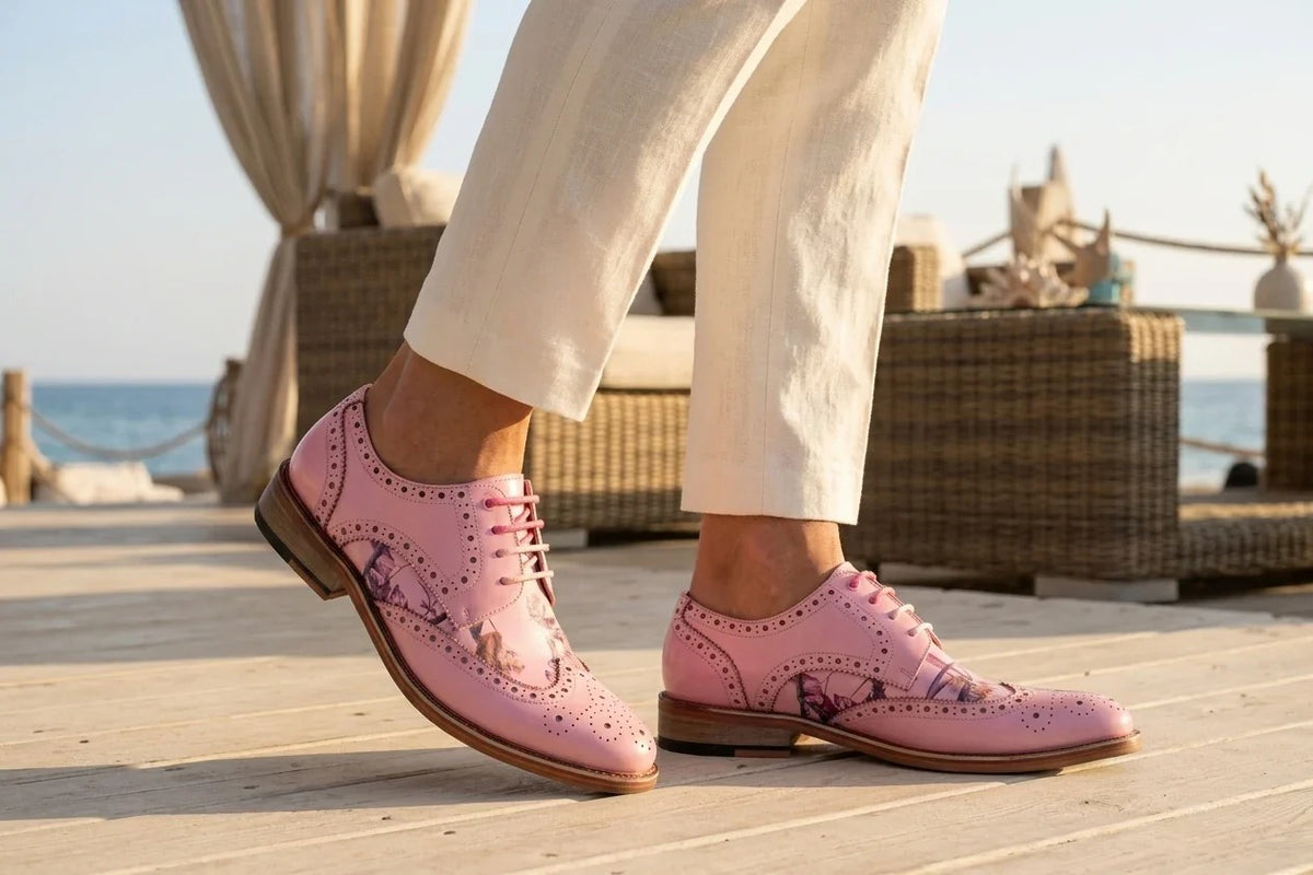 Wolf - Rosa blommiga vingspetsbrogues för män