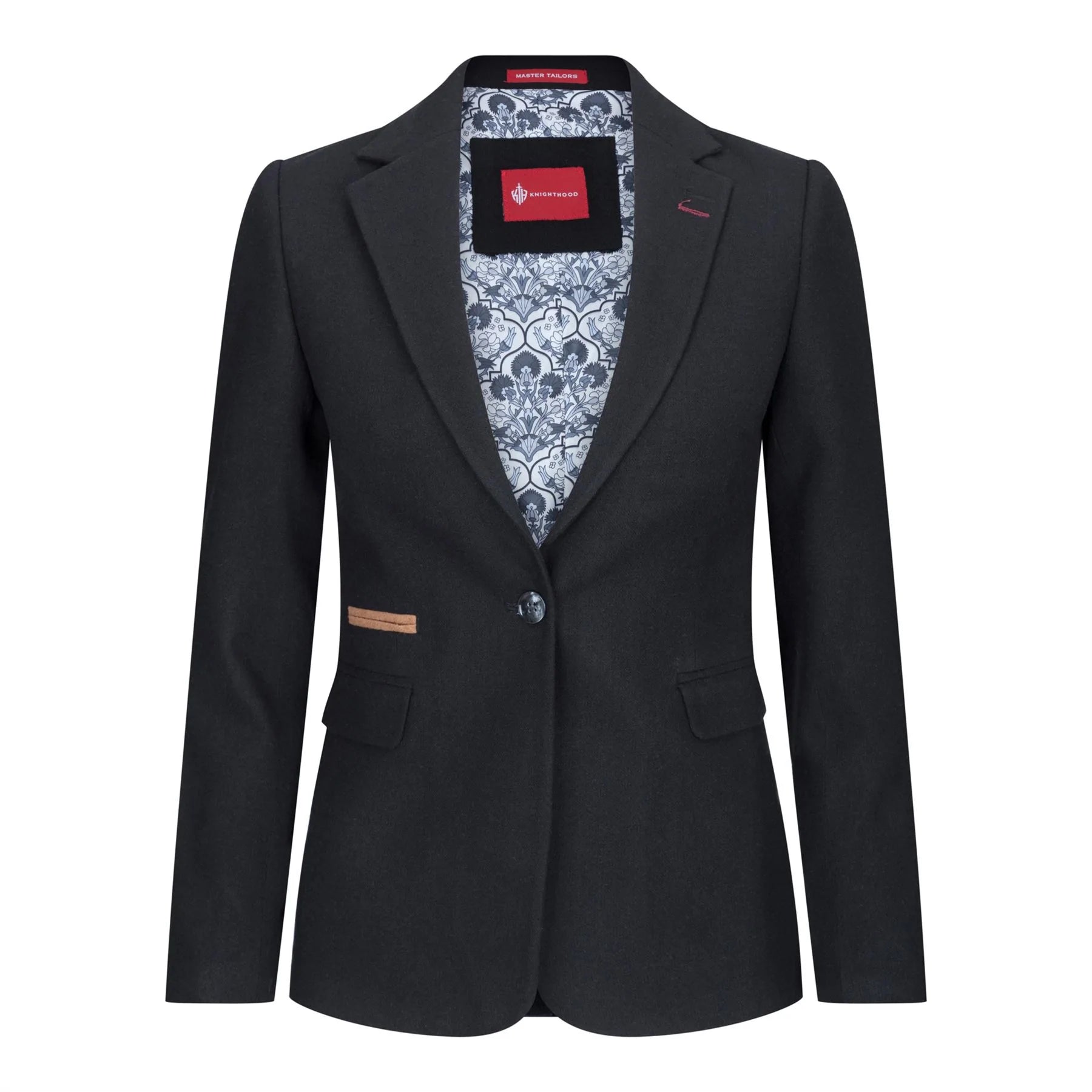 Damkavaj med ull, tweed, armbågslapp, 1920-tals vintage, klassisk svart
