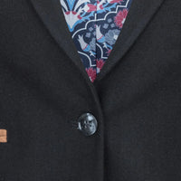 Damkavaj med ull, tweed, armbågslapp, 1920-tals vintage, klassisk svart