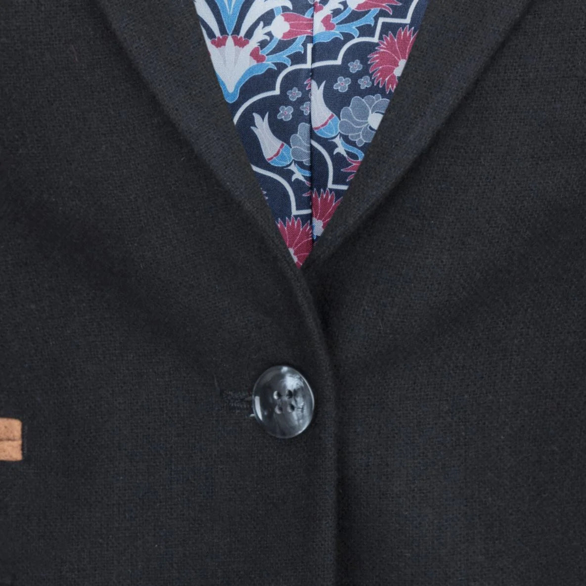 Damkavaj med ull, tweed, armbågslapp, 1920-tals vintage, klassisk svart