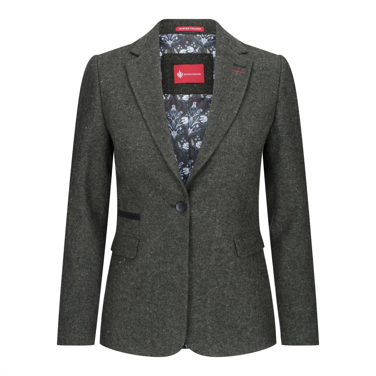 Damkavaj med ull, tweed, armbågslapp, 1920-tals vintage, klassisk grön