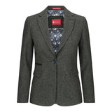 Damkavaj med ull, tweed, armbågslapp, 1920-tals vintage, klassisk grön