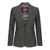 Damkavaj med ull, tweed, armbågslapp, 1920-tals vintage, klassisk grön