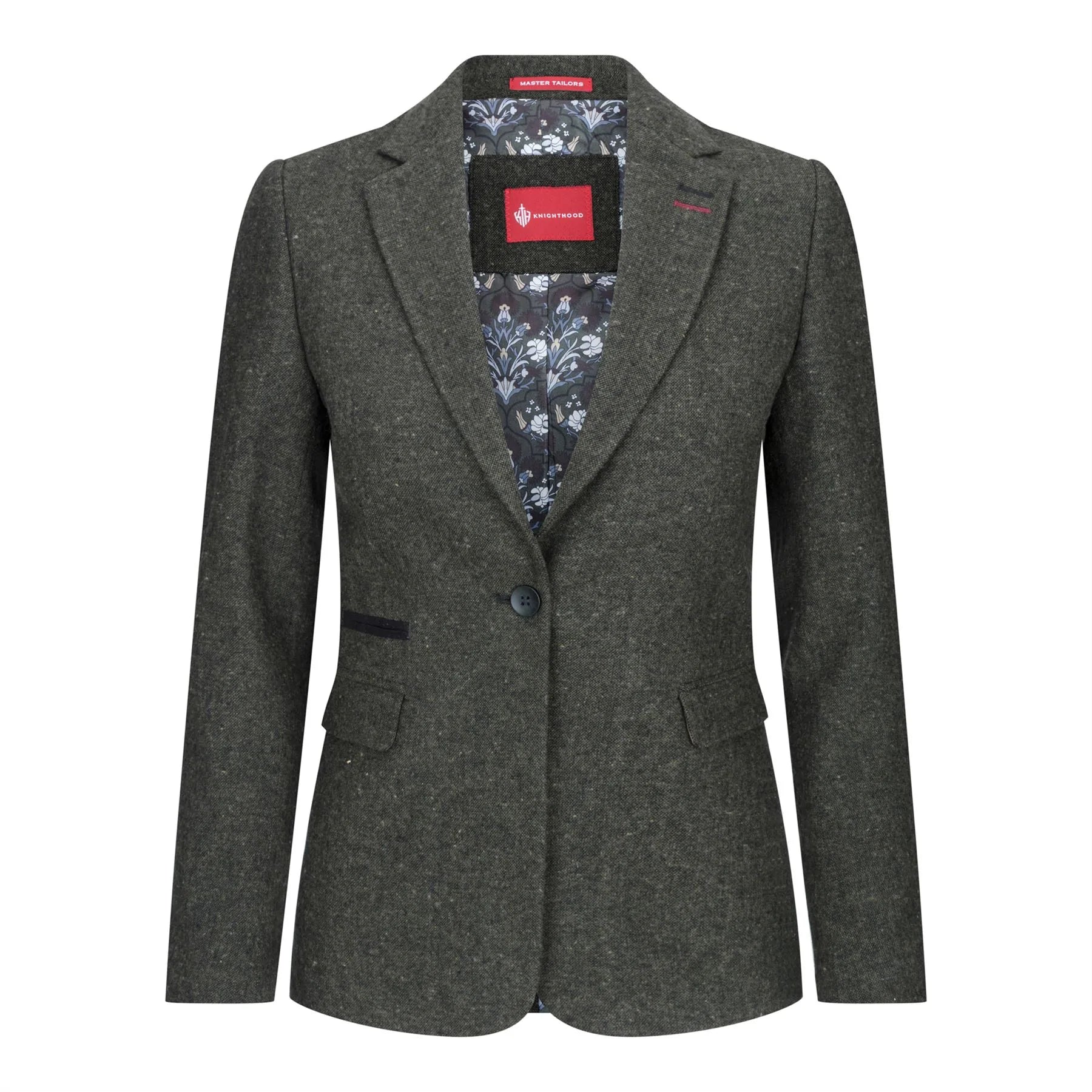 Damkavaj med ull, tweed, armbågslapp, 1920-tals vintage, klassisk grön