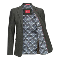 Damkavaj med ull, tweed, armbågslapp, 1920-tals vintage, klassisk grön
