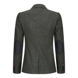 Damkavaj med ull, tweed, armbågslapp, 1920-tals vintage, klassisk grön
