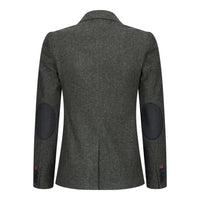 Damkavaj med ull, tweed, armbågslapp, 1920-tals vintage, klassisk grön