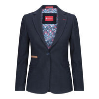 Damkavaj med ull, tweed, armbågslapp, 1920-tals vintage, klassisk blå