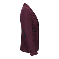 Damkavaj med ull, tweed, armbågslapp, 1920-tals vintage, klassisk, vinröd