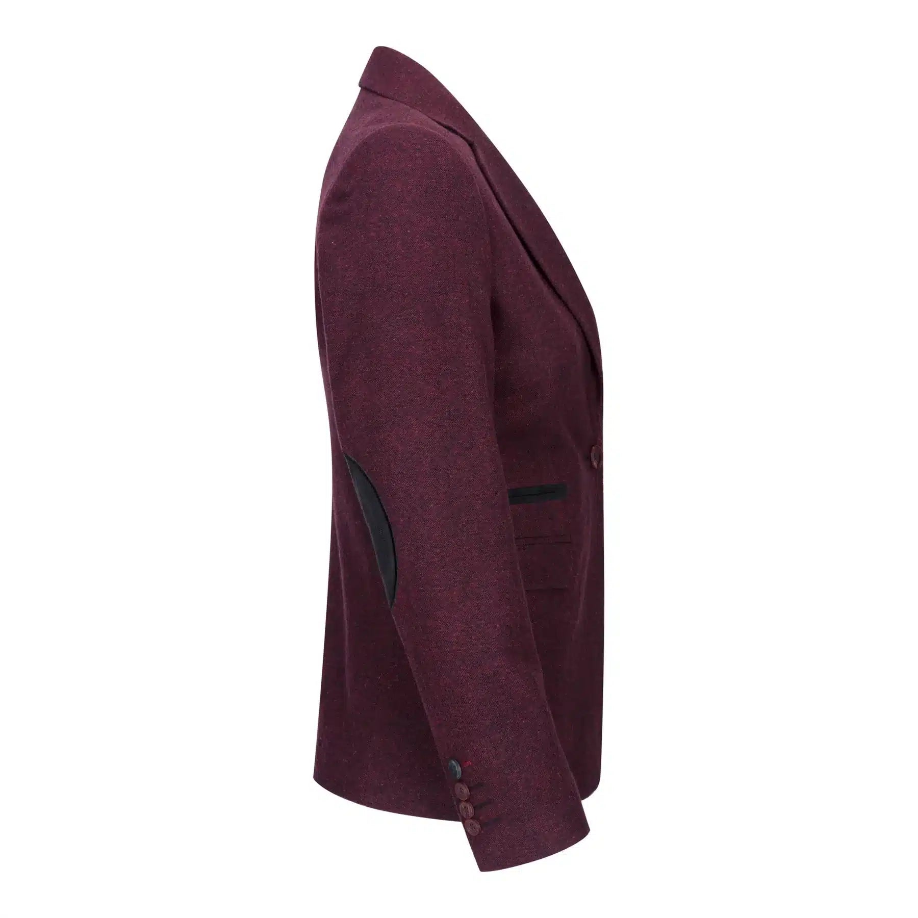 Damkavaj med ull, tweed, armbågslapp, 1920-tals vintage, klassisk, vinröd