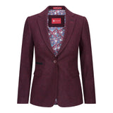 Damkavaj med ull, tweed, armbågslapp, 1920-tals vintage, klassisk, vinröd