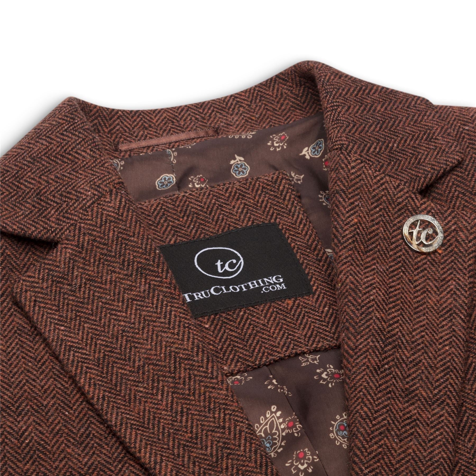 WS-12 - Damkavaj i tweed, fiskbensmönstrad ull, rostbrun