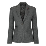 Dam Grå Tweed Fiskbensmönstrad Kavaj 1920-tals Peaky Tailored Fit Vintage Retro
