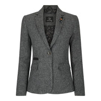 Dam Grå Tweed Fiskbensmönstrad Kavaj 1920-tals Peaky Tailored Fit Vintage Retro
