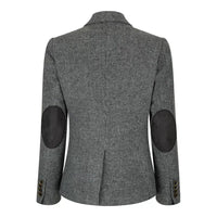 Dam Grå Tweed Fiskbensmönstrad Kavaj 1920-tals Peaky Tailored Fit Vintage Retro