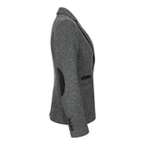 Dam Grå Tweed Fiskbensmönstrad Kavaj 1920-tals Peaky Tailored Fit Vintage Retro