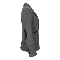 Dam Grå Tweed Fiskbensmönstrad Kavaj 1920-tals Peaky Tailored Fit Vintage Retro