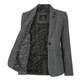 Dam Grå Tweed Fiskbensmönstrad Kavaj 1920-tals Peaky Tailored Fit Vintage Retro