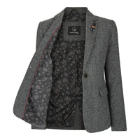 Dam Grå Tweed Fiskbensmönstrad Kavaj 1920-tals Peaky Tailored Fit Vintage Retro