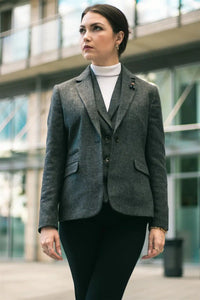 Dam Grå Tweed Fiskbensmönstrad Kavaj 1920-tals Peaky Tailored Fit Vintage Retro