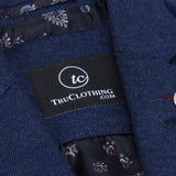 Damtweed Fiskbensmönstrad kavaj Marinblå 1920-tals Vintage Skräddarsydd Klassisk Elegant