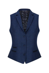 Damväst i tweed med fiskbensmönster, marinblå, 1920-tals vintage, klassisk Gatsby Blinders