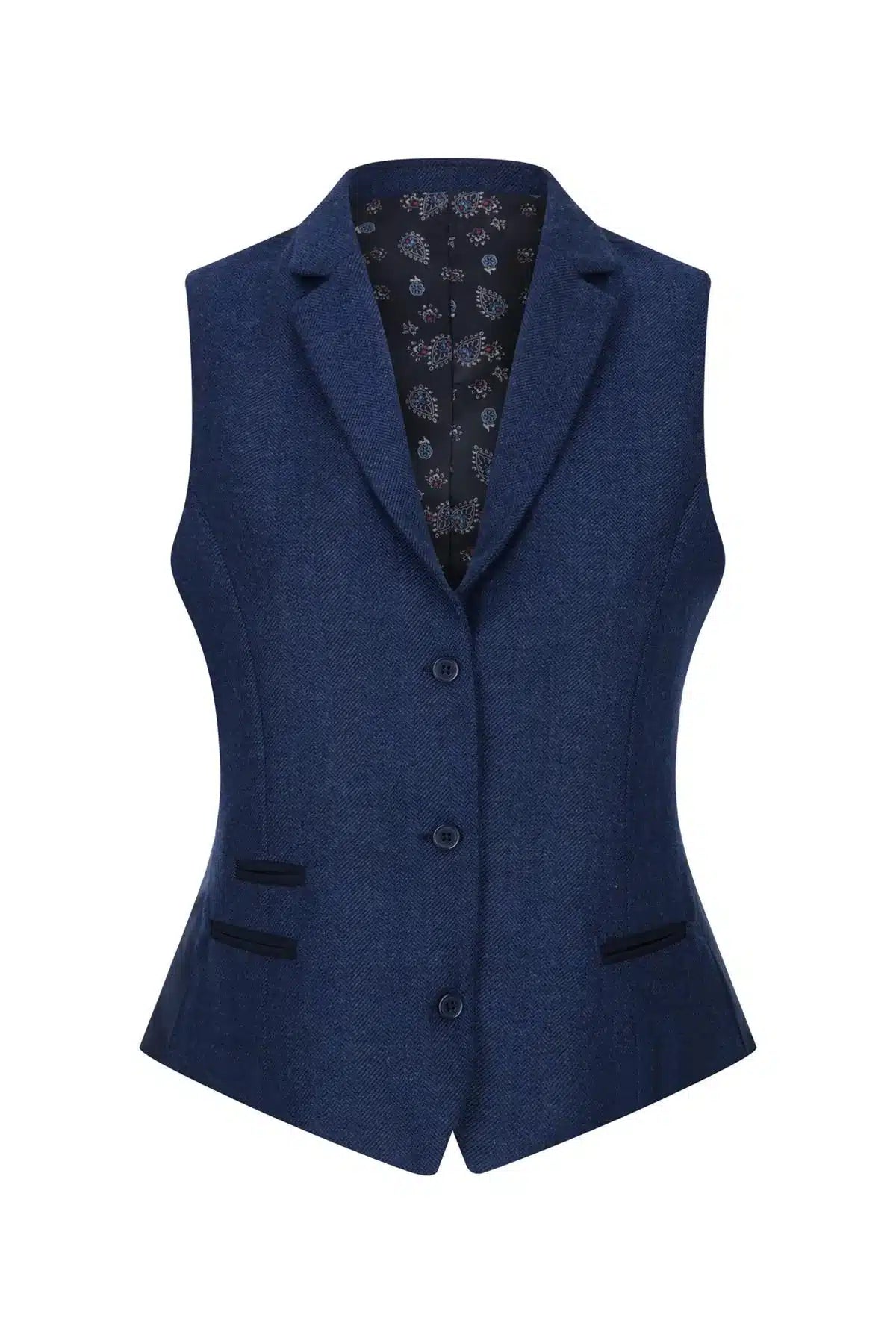 Damväst i tweed med fiskbensmönster, marinblå, 1920-tals vintage, klassisk Gatsby Blinders