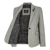 wsn03 - Damtweed Grå Kavajjacka Med Elow Patch Peaky 1920-tal