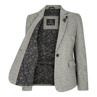 wsn03 - Damtweed Grå Kavajjacka Med Elow Patch Peaky 1920-tal