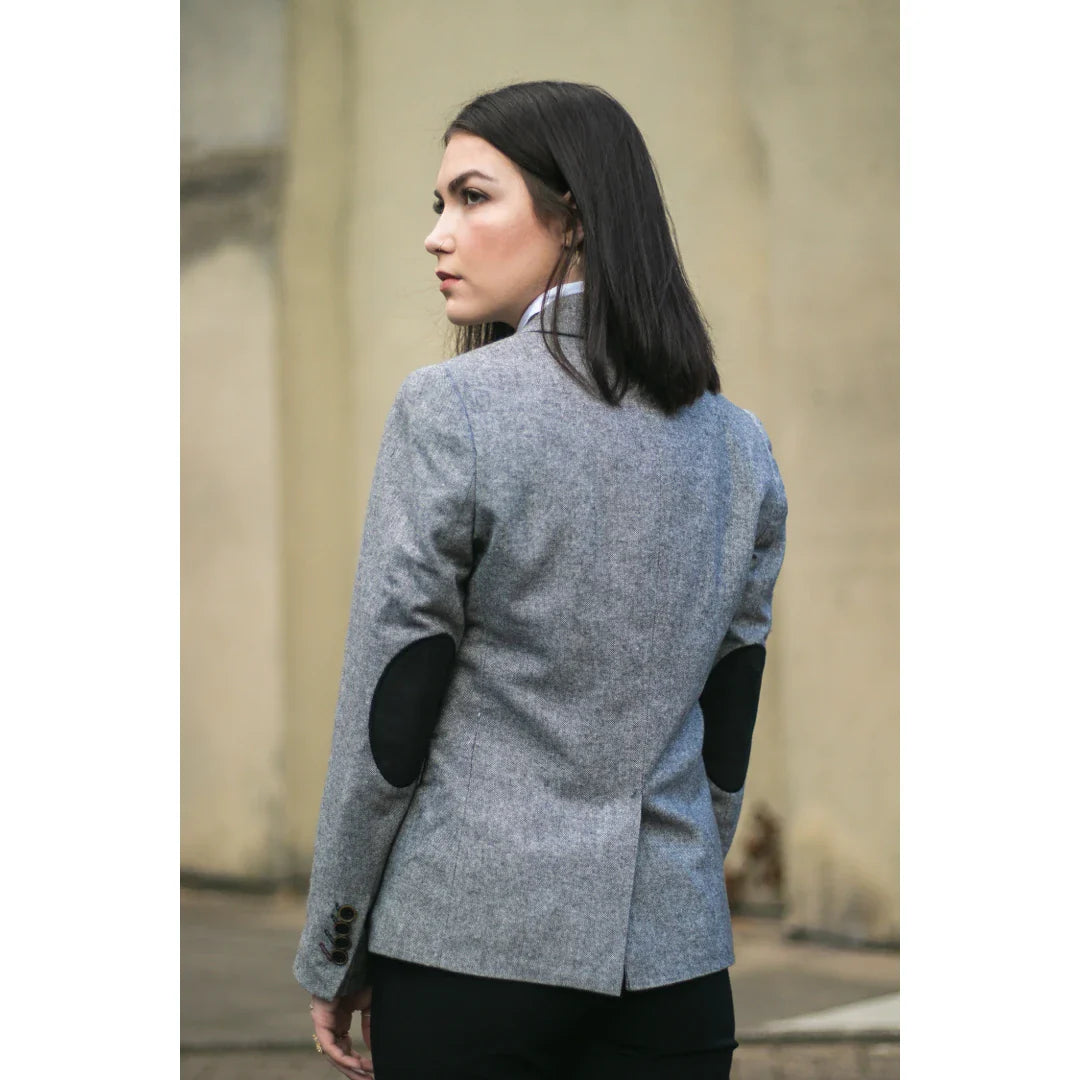 wsn03 - Damtweed Grå Kavajjacka Med Elow Patch Peaky 1920-tal
