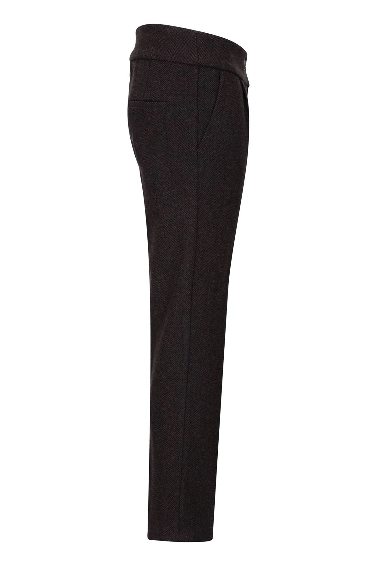 Damtweed Fiskbensmönstrade Byxor Bruna 1920-tals Vintage Skräddade Klassiska Eleganta