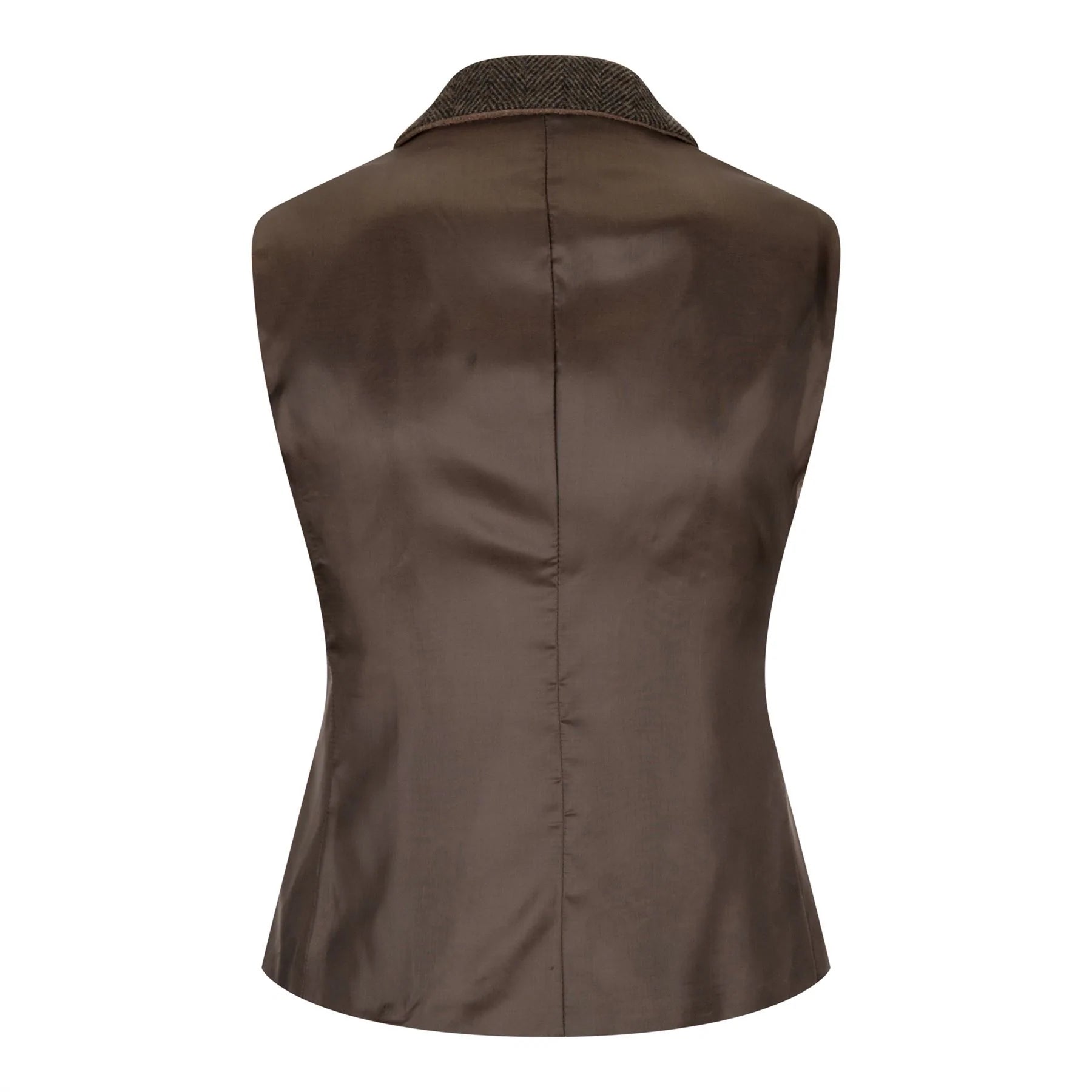 Damväst i tweed, fiskbensmönstrad, brun, 1920-tals vintage, skräddarsydd, klassisk, elegant