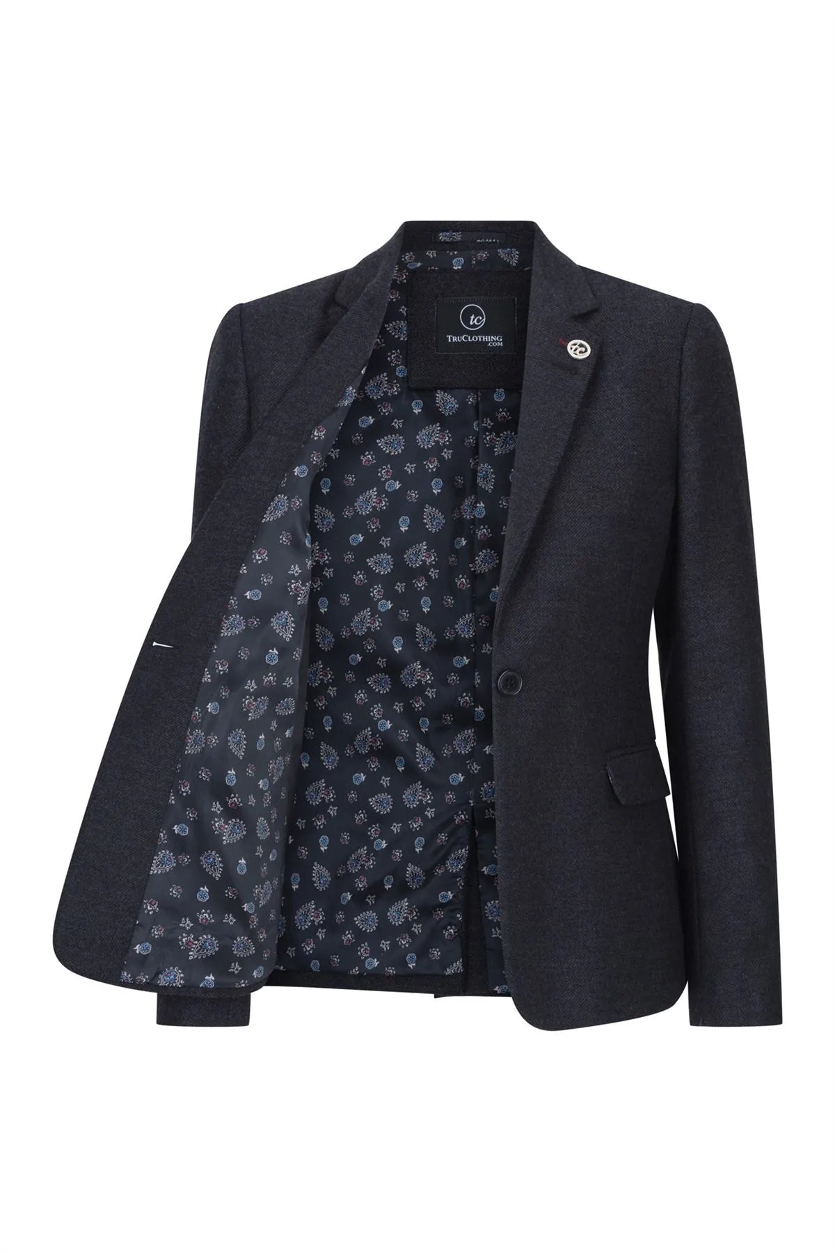 Dam Svart jacka Tweed Fiskbensmönstrad ull Klassisk Smart Casual Vintage 1920-tal