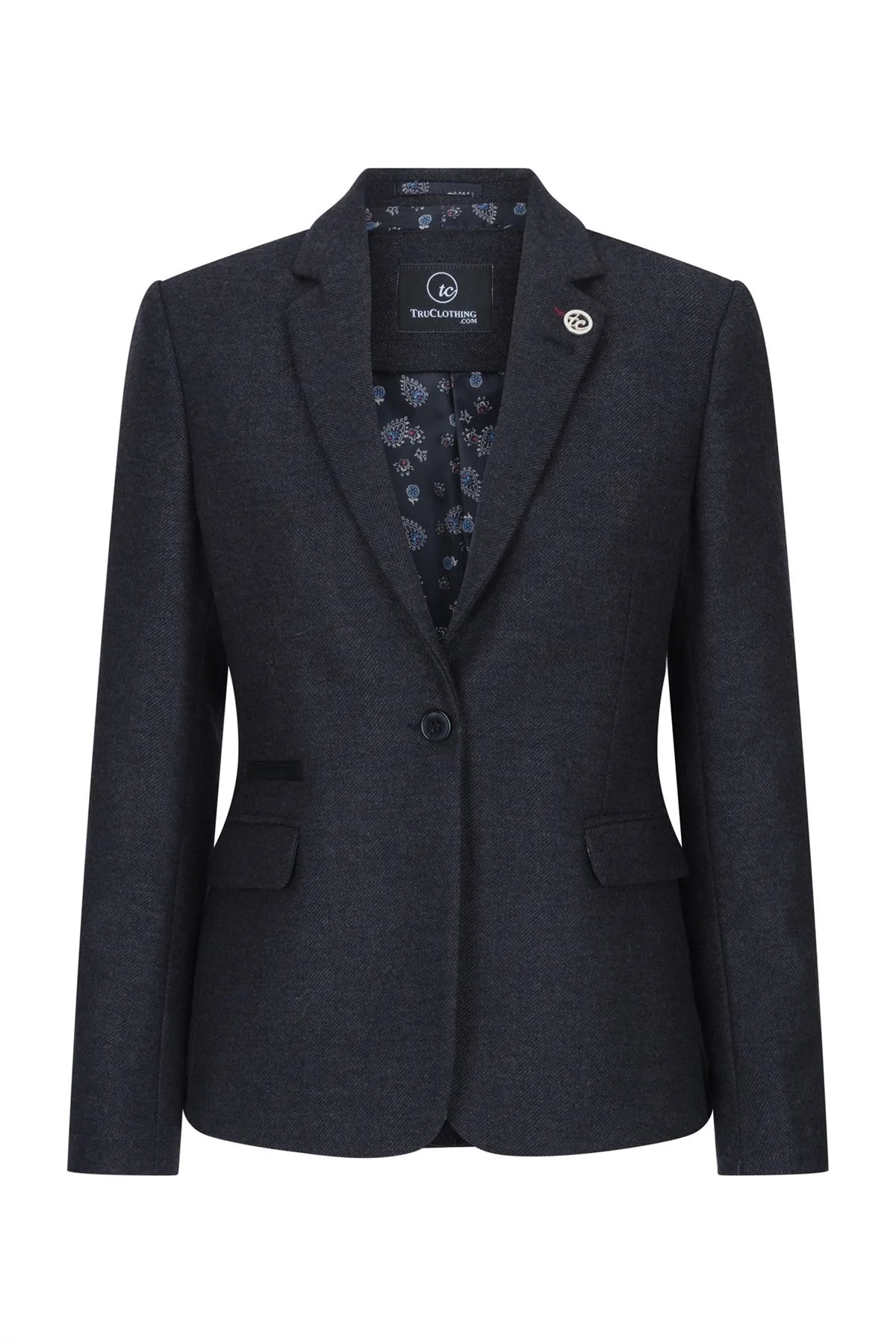 Dam Svart jacka Tweed Fiskbensmönstrad ull Klassisk Smart Casual Vintage 1920-tal