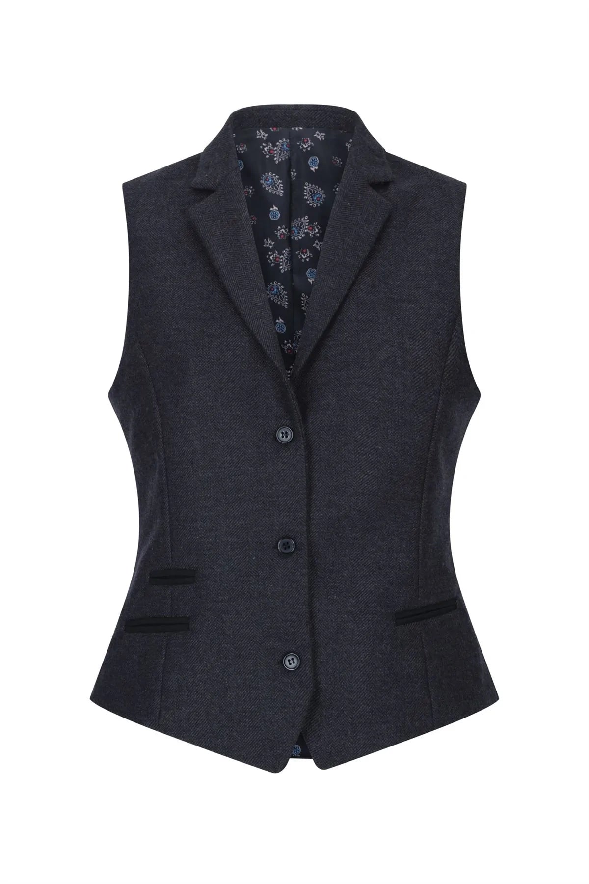 Dam Svart Väst Tweed Fiskbensmönstrad Ull Klassisk Smart Casual Vintage 1920-tal