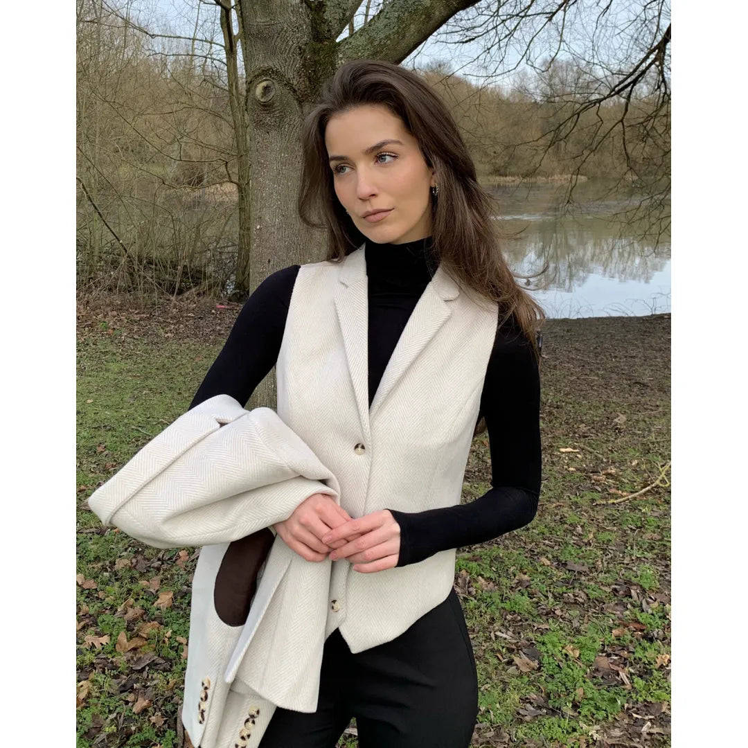 WSN15 - Damväst i tweed i ullblandning med krämfärg